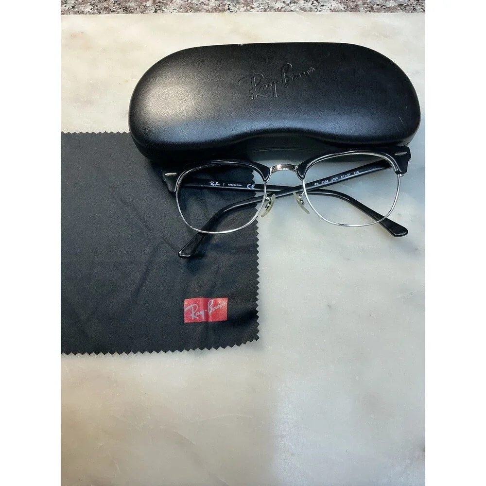 Ray-Ban Clubmaster Eyeglass Frames Black/Silver RB5154 2000 51-21-145 with Case
